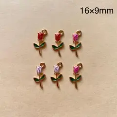 バラのチャーム　6個　16×9mm　ゴールド　アソート　現品　P349　薔薇　花
