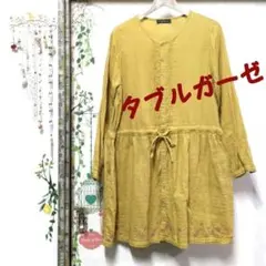 drugstore's ダブルガーゼ 長袖チュニック リボン結び 裾模様