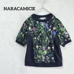 NARACAMICIE 【 I】花柄 半袖Tシャツ 紺 フラワー　ナラカミーチェのサムネイル