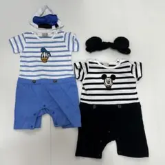 プティマイン ドナルド ミッキー　ロンパース ディズニー 80cm ヘアバンド付