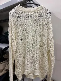 透かし編みアイボリーニットセーター M