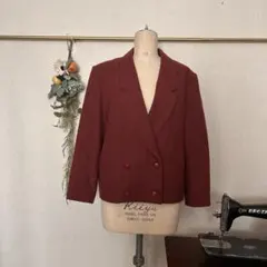 ダブルブレスト　ジャケット　ウール　ボルドー　短丈　ヴィンテージ　レトロ　古着