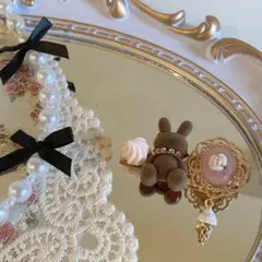 うさぎとソフトクリームのヘアクリップ(ピンク)