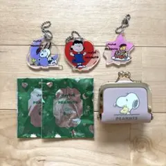 PEANUTS スヌーピー がま口 ミニポーチ ピンク　　クリアキーホルダー
