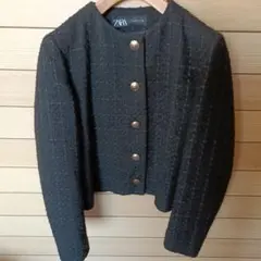 ZARA ザラ 黒 金ボタン ジャケット ツイード ツウィード M フォーマル