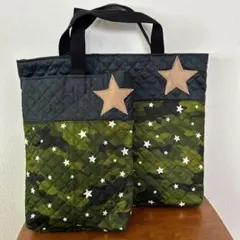 入園　入学　レッスンバッグ　上履き入れ　セット　迷彩柄　グリーン