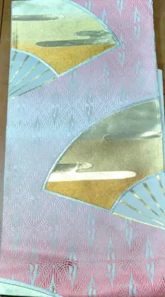 【セール価格】袋帯 ピンクと白のグラデーション　扇模様