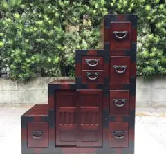 Ｙ【レトロ家具】階段箪笥 古民具 ４段 天然木桐製 和風収納家具 赤茶色 Y【レトロ家具】階段箪笥 古民具 4段 天然木桐製 和風収納家具 赤