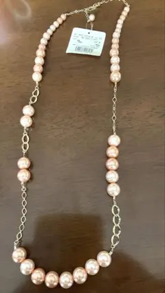 ロングネックレス パール風ビーズ ピンク