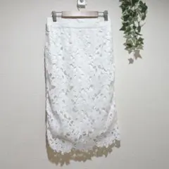 【アーバンリサーチ】 レーススカート 膝丈　白 花柄 ONEサイズ　スリット