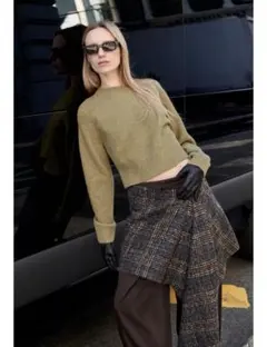 ZARA オリーブグリーン クロップドソフトニットセーター