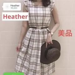 【匿名配送】Heather ヴィンテージチェックノースリーブワンピース　ブラウンのサムネイル