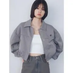 EMODA ボックスEマーク ショートブルゾン グレー ナイロン ジャケット