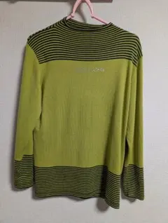 黄緑/黒ストライプ 長袖ニット Mサイズ