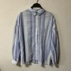 AMERICAN HOLIC バルーンシャツ 青×白ストライプ 長袖 L