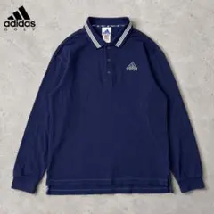 90s adidas GOLF アディダスゴルフ 長袖ポロシャツ 紺 刺繍ロゴのサムネイル