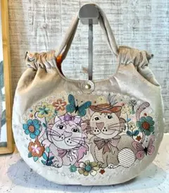 ロラライハリス♡ベージュベルベット♡刺繍の丸型ふんわり絞りバッグS♡