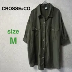 CROSSE&CO. カーキ M 五分袖シャツ ブラウス 春夏 ポケット付 薄手