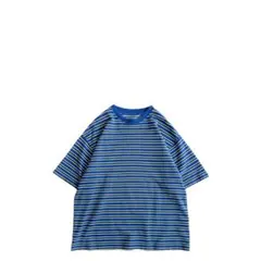 【美品】USED 00s マルチボーダー カノコ Tシャツ ブルーグリーンのサムネイル