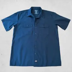 Dickies アメリカ古着 ワークシャツ 半袖シャツ　ネイビー