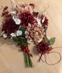ウェディングブーケ ブートニア セット 造花 赤