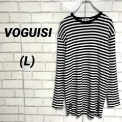 VOGUISI ボーダーワッフルカットソー　ロングスリーブ　白×黒　ロング丈のサムネイル