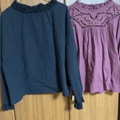 Samanthaモス2ブラウ2枚セット フリル付き長袖シャツ