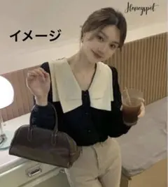 シーイン　ブラウス　ブラック　白襟