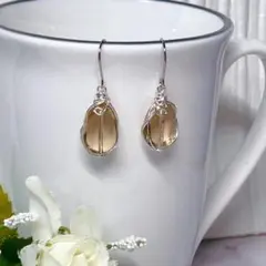 P-36天然石ビアクォーツピアス　サージカルステンレスフック