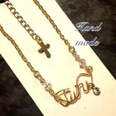 スワロフスキーのワイヤーネームネックレス♡（クロスチャームのアジャスター付）