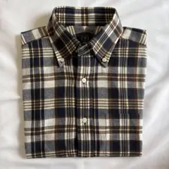 BEAMS F ネイビー×ブラウンチェックボタンダウンシャツ(サイズ:37）