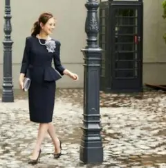 ルイルエブティック ペプラム付き ラインワンピース　ネイビー S