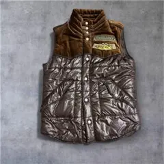 00s y2k 切り替えベスト 光沢 L ラメ　お兄系　グランジ　ブラウン　中綿