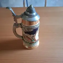 旧西ドイツ製 ビアジョッキ ビアマグ 蓋付き 陶器 アンティーク 錫