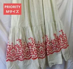 PRIORITY サイズ38 ロングスカート ティアード 刺繍レース ボーダーのサムネイル