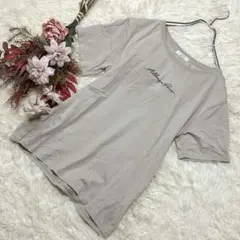 a.v.v アーヴェヴェ ロゴ Tシャツ グレージュ 【S】刺繍 くすみカラー