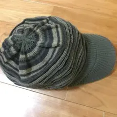 オリーブグリーン ストライプ ニットキャップ
