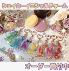 シェイカー　イニシャル　カラーリボン　チャーム　グリッター　キーホルダー　デコ