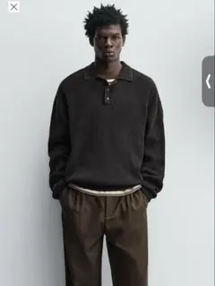 zara ウォッシュドニットポロシャツ