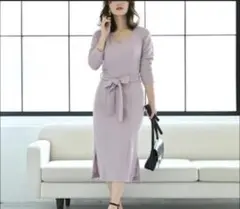 ハートクローゼット　Vネックランダムリブワンピース　Мサイズ