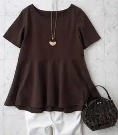 美品☆OPAQUE.CLIPブラウン半袖ペプラムトップスMきれいめ上品春