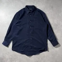 ヴィンテージ ネイビー 総柄シャツ ストライプ モード 昭和レトロ ゆるだぼ