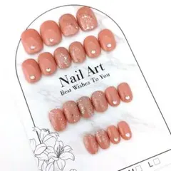 ネイルチップ オレンジネイル ドットネイル ガーリーネイル キラキラ