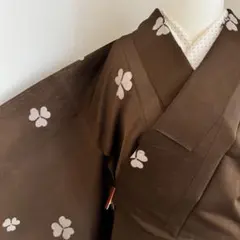 正絹　紗小紋　三つ葉模様　カフェオレ　クローバーのサムネイル