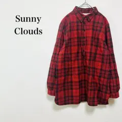 サニークラウズ 長袖 シャツ ネルシャツ チェック 大きめ コットン100 赤黒のサムネイル
