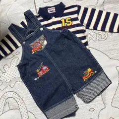 レトロ　美品☆ミキハウス☆デニムロンパース ポロシャツセット☆90