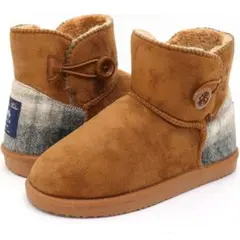 ムートンブーツ/レディース ショートブーツ 防寒 ボタンデザイントートバッグ付L