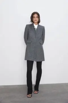 未使用タグ付き ZARA ロングコート XL ミドル丈　ヘリボーン柄 ザラ