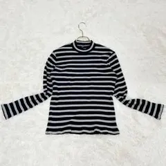 美品✨ ユニクロ リブ カットソー ボーダー ネイビー モックネック 大きめ