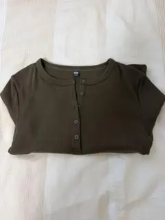 UNIQLO リブ ヘンリーネック 長袖 カーキ Sサイズ